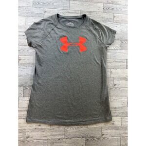 Under Armour Girl T Shirt Top Large Gray Loose Heatgear Youth Short Sleeve